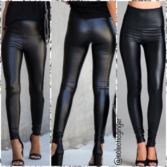BLACK high waisted faux leather leggings - Picture 5 of 8